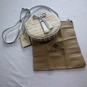 Patricia Nash Ebbe Woven Raffia Straw Sibari Canteen Crossbody White Natural NWT